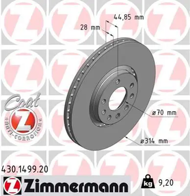 ZIMMERMANN  430.1499.20 Ön Fren Diski Opel Vectra C 2.8-3.0 03>08 (314x45x7 Havali) 95526643 93175606 569005 90589781