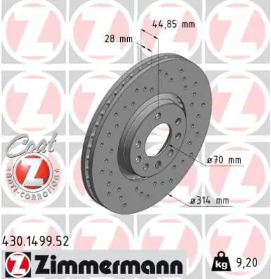 ZIMMERMANN  430.1499.52 Ön Fren Diski Opel Vectra C 2.8-3.0 03>08 (314x45x7 Havali) 95526643 93175606 569005 90589781