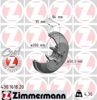 ZIMMERMANN  430.1618.20 Arka Fren Kampanasi Corsa A (83-92)-Corsa B-Tigra A (93-02) (Abs'Siz) 418117 90007526 90135504