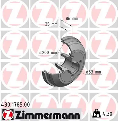 ZIMMERMANN  430.1785.00 Arka Fren Kampana Corsa C  (01>11) Abs'Siz 9196287 418000 9004416 24401369
