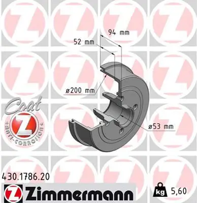 ZIMMERMANN  430.1786.20 Arka Fren Kampana Corsa C  (01>11) Abs'Li 9196290 418001