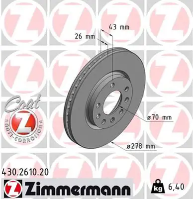 ZIMMERMANN  430.2610.20 Fren Diski. Ön. [278 /26-23 Mm]. Hava Kanalli. Yüksek Karbon Alaşimli  986479262-Df4936 93188919