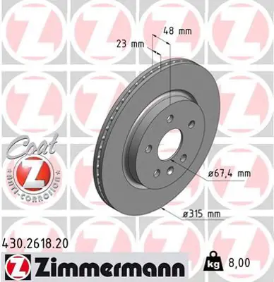 ZIMMERMANN  430.2618.20 Arka Fren Aynasi Insignia A 08> Saab 9-5 (Ys3g) 10> (17 Jant-18 Jant) (315x22.9x5dlxhavali) 13502199 569128 13501303 569062
