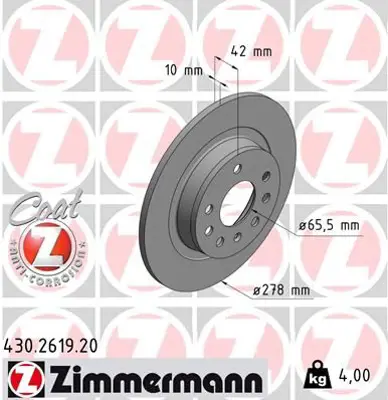 ZIMMERMANN  430.2619.20 Arka Fren Aynasi Astra H Gtc 2.0t (04>14) Zafira B (05>15) (277.9x10x5dl Dolu) 93184247 569122 95526640 13196065
