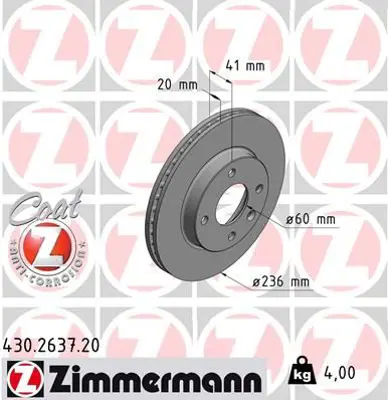 ZIMMERMANN  430.2637.20 Fren Diski 0986479d91-Df6783 13584676 569130 1358467600