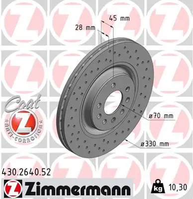 ZIMMERMANN  430.2640.52 Fren Disk (Delikli) 95517219