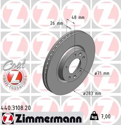 ZIMMERMANN  440.3108.20 Ön Fren Aynasi 407 1.6hdi 1.8-2.016v-2.0hdi 04=> 607 2.0 00=> 508 10=> (283x26x5dlxhavali) 4246.P7 4246.V4 4249.L3