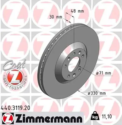 ZIMMERMANN  440.3119.20 Fren Diski Ön C5 Ii-C6-407-607 986479192-Df4748s 4246E0 4246K0 4246P8 424943 424944
