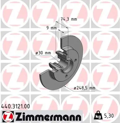 ZIMMERMANN  440.3121.00 Arka Fren Aynasi C4-308 07>ds4 11> (249x9x4dl) (Poryali) 986479022-Df6042bs 4249.66 4249.65