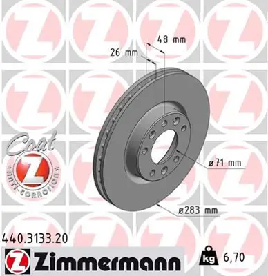 ZIMMERMANN  440.3133.20 Ön Fren Aynasi Astra L 21> Combo E 18>  Berlingo 18> C4 13> Partner 18> 308 Ii-Iii 13>  Rifter 18> (283x48x5dl Havali) 9803918180 1647867480 1647867480
