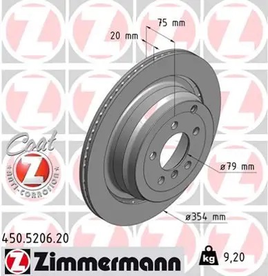 ZIMMERMANN  450.5206.20 Fren Diski Arka Range Rover 3 Vogue L322 02>12 LR031844 SDB500202 LR017804