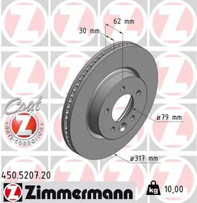 ZIMMERMANN  450.5207.20 Fren Diski On Discovery 3 L319 04>09 Discovery 4 L319 09>18 SDB000602 SDB000604 SDB500120