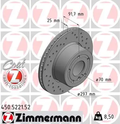 ZIMMERMANN  450.5221.52 Ön Fren Aynasi (Adet)land Rover Discovery 4.0v8(98-04)discovery 2.5td5(99-04)(297-5dl) (Delikli) 986479146-Df4194s SDB000380 ANR4582