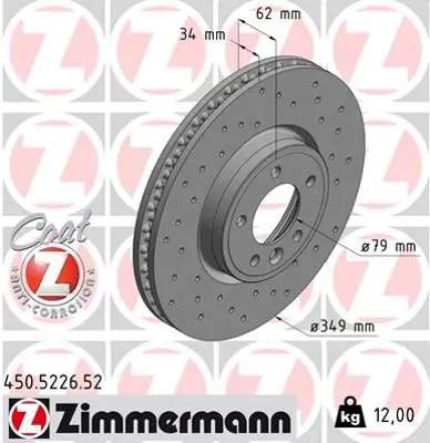 ZIMMERMANN  450.5226.52 Fren Disk (Delikli) LR081594 LR161889