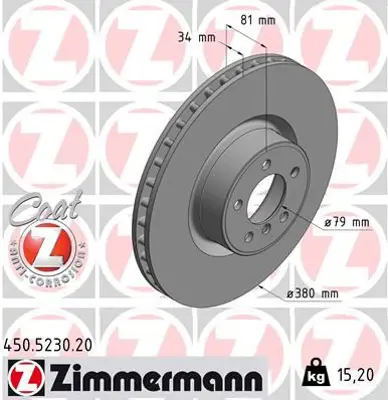 ZIMMERMANN  450.5230.20 Fren Diski On Range Rover 3 L322 5.0 09>12 LR031845 LR011591