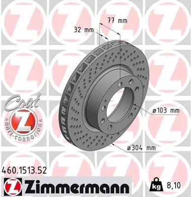 ZIMMERMANN  460.1513.52 Fren Diski Arka A4 1994-2001 (Delikli) Df2771 8D0615301B 8DO615601B 8DO615301B