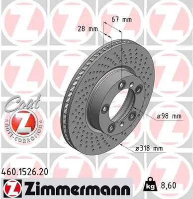 ZIMMERMANN  460.1526.20 Fren Diski Ön Boxster 1999-2011-Cayman 2005 >911 1997-2012 986479550-Df6213s 99635140600 99635140601 99635140602