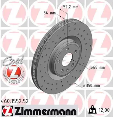 ZIMMERMANN  460.1552.52 Fren Diski. Ön. [350 /34-32 Mm]. Kaplamali. Yüksek Karbon Alaşimli (Delikli) 0986479d26 95B615301 95B615301F 95B615301H