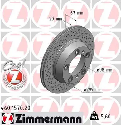 ZIMMERMANN  460.1570.20 Fren Diski 718 Boxster 2.0-718 Boxster 2.0 T-718 Boxster 2.5 Gts-718 Boxster 2.5 S-718 Cayman 2.0 0986479a09-Df6298s 98735240101