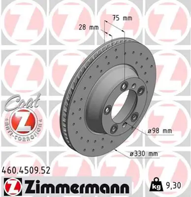 ZIMMERMANN  460.4509.52 Fren Disk (Delikli) 971615602F