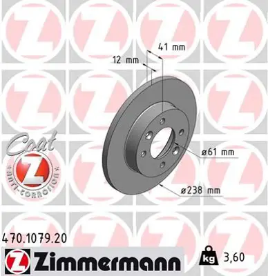 ZIMMERMANN  470.1079.20 Ön Fren Aynasi R9-R11-R19 Clio I 91> Clio Ii 98> Megane I 96> Twingo 96> Clio Symbol 00> Logan 06> Sandero 08>  (238x12) 4 Delik 7701204282 7700704705