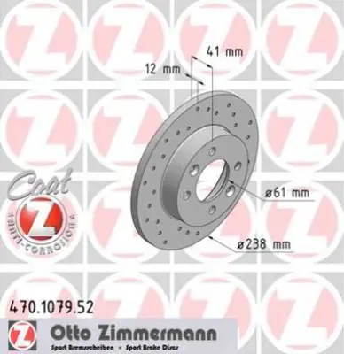 ZIMMERMANN  470.1079.52 Ön Fren Aynasi R9-R11-R19 Clio I 91> Clio Ii 98> Megane I 96> Twingo 96> Clio Symbol 00> Logan 06> Sandero 08>  (238x12) 4 Delik 7701204282 7700704705