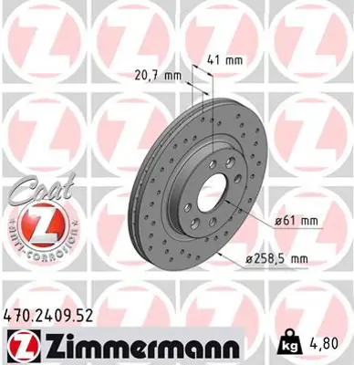 ZIMMERMANN  470.2409.52 Ön Fren Diski Renault R19-Clio I 91>96 Clio Ii 98> Kangoo 01> Megane I 96> Megane Ii 04>10 Twingo 96> Dacia Logan 06> Sandero 08> (259x20.6) Havali 4 Delik 402062984R 7701206339 8201464598