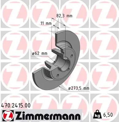 ZIMMERMANN  470.2415.00 Arka Fren Aynasi Renault Laguna Ii 01>07  Scenic Ii 05>08 (274x11x5d) 7701472838 8200655249 8200367094