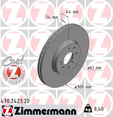 ZIMMERMANN  470.2423.20 Ön Fren Diski Renault Scénic Ii 03>08 Grand Scénic Ii 03>08 (300x24x 4delik) Havali 7701207798 7701207897 8201695231