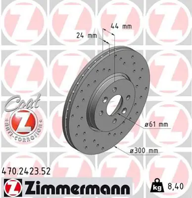 ZIMMERMANN  470.2423.52 Ön Fren Diski Renault Scénic Ii 03>08 Grand Scénic Ii 03>08 (300x24x 4delik) Havali 7701207798 7701207897 8201695231