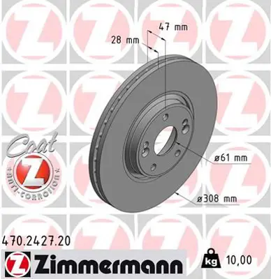 ZIMMERMANN  470.2427.20 Ön Fren Aynasi Lgn 2.0 16v Turbo 03>2.2dci 05>3.0 V6 24v 01> (308x28x5dlxhavali) 986479198-Df4259s 8200019581 7701206831