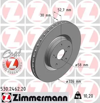 ZIMMERMANN  530.2462.20 Ön Fren Aynasi Subaru Impreza 05>(326x30x28xhavali) Df4949s 26300FE070
