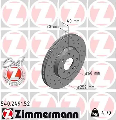 ZIMMERMANN  540.2491.52 Ön Fren Aynasi Havali Opel Agila B 08> Swift Iii 1.3/1.5 05=> Splash 1.0/1.2/1.3 Cdti 08=> 4708241 95513700 5531162J00