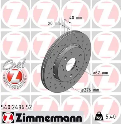 ZIMMERMANN  540.2496.52 Fren Disk (Delikli) Df4975 55311 57K00 55311 57K01 55312 57K00