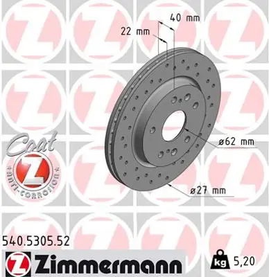 ZIMMERMANN  540.5305.52 Fren Disk (Delikli) 5531170L00 5531170L00000 5531172L00