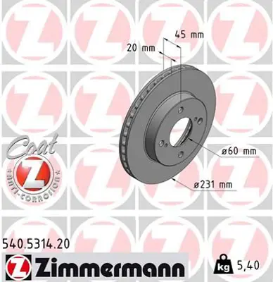 ZIMMERMANN  540.5314.20 Fren Diski 0986479g92 55311 62R00 55311 62R00 000