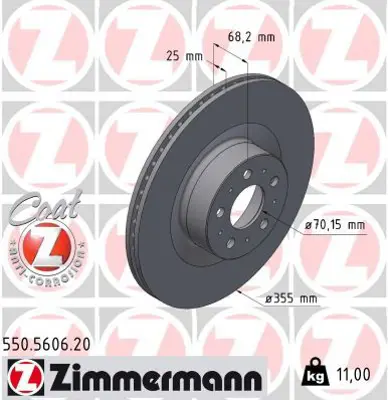 ZIMMERMANN  550.5606.20 Fren Disk Tesla Model Y (5yjy) Ev 19=> 118861100A