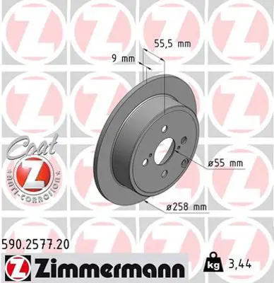 ZIMMERMANN  590.2577.20 Arka Fren Aynasi Corolla 1.4 Vvti-1.6 Vvti-1.8 Vvtli 02>1.8 Vvtli 05> (258x9x4dl) 986479086-Df4379 4243102070 4243102071