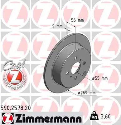 ZIMMERMANN  590.2578.20 Ön Fren Diski Toyota Corolla -Matrix-Yaris 986479087-Df4335 8160117 3502102 4243152060