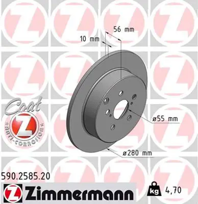 ZIMMERMANN  590.2585.20 Arka Fren Aynasi Avensis 1.6 Vvti-1.8-2.0-2.0 D4d-2.4 03>(280x10x5dl) 986479242-Df4417 4243105030 4243105060