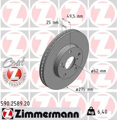 ZIMMERMANN  590.2589.20 Ön Fren Aynasi Rav4 Ii 1.8vvt-2.0 16v 00>2.0vvti-2.4vvti-2.0d-4d 01>(275x25x5dlxhavali) 986479111-Df4161 4351242030 4351242031