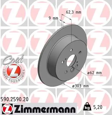 ZIMMERMANN  590.2590.20 Fren Diski Arka Rav 4 Ii 2000-2005 986479338-986479c02-Df4441 4243142041 4243142040