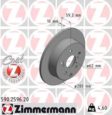 ZIMMERMANN  590.2596.20 Fren Diski. Arka. [280 /10-9 Mm]  986479520-Df4927 42431 05050