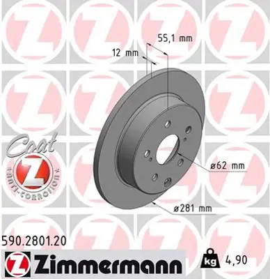 ZIMMERMANN  590.2801.20 Arka Fren Aynasi Duz Rav 4 Iii (Aca/Ace ) 2.0 Vvt-I/2.2 D-4d/2.2 D-Cat 03/06=> 986479419-Df4829 4243142060