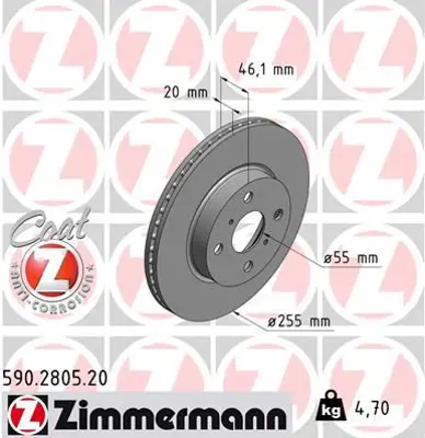 ZIMMERMANN  590.2805.20 Fren Diski. Ön. [255.0 /20.0-18.0 Mm]  986479616-Df6225 43512 74010
