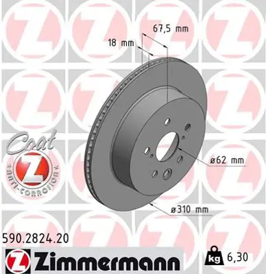 ZIMMERMANN  590.2824.20 Fren Diski Arka Lexus Gs 2005-2011-Is C 2009 >is Ii 2005 >is Iii 2013 > 986479615-Df6063 4243130290