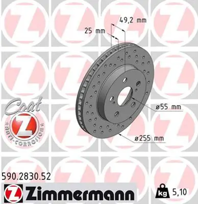 ZIMMERMANN  590.2830.52 Fren Disk (Delikli) 43512 47060
