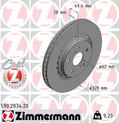 ZIMMERMANN  590.2834.20 Fren Diski  0986479t00 43512 0E050 43512 48130