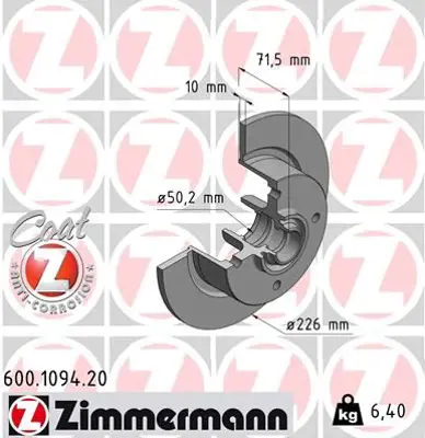 ZIMMERMANN  600.1094.20 Fren Disk 113407075 311405583A