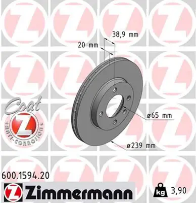 ZIMMERMANN  600.1594.20 Ön Fren Aynasi Polo(87-01)golf(79-02)ibiza(93-02)toledo(91-99)cordoba(93-02)(239x20x4dlxhavali) 986478017-Df1517 6N0615301G 321615301C
